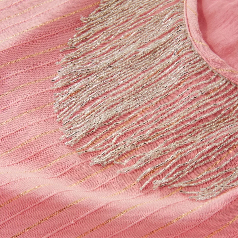 Boston Proper Shimmer Striped Beaded Back Fringe Dress - Picture 2 of 3